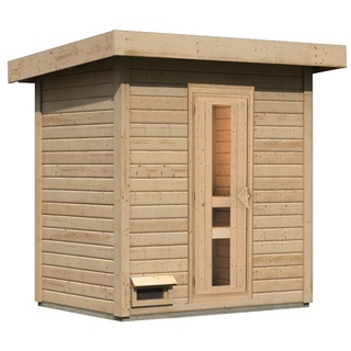 Woodfeeling Karibu Gartensauna Saunahaus Hytti 1 Energiesparende Saunatür Ohne Ofen inkl. 8-teiligem gratis Zubehörpaket (Gesamtwert 191,92€)