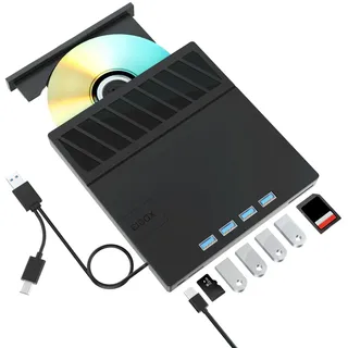 Yaeonku Externes Blu Ray CD DVD Laufwerk USB 3.0 Type-C 3D BD Externer CD/DVD Blu-ray Brenner with 4 USB Ports and 2 SD Card Portable Bluray Laufwerk Drive für for Laptop PC Linux Windows Mac OS