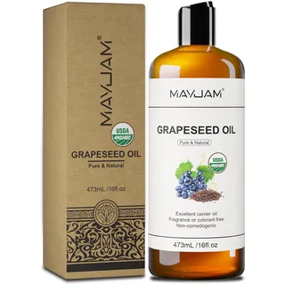 MAYJAM Traubenkernöl Bio 473ML, Hochwertiges Kaltgepresst Trägeröl Rein und Natürlich für Haut, Haar, Körper, Massage, Hautöl Reparatur und Pflege, USDA Organic, Grapeseed Oil