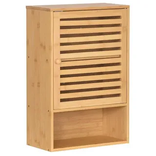 ad.con Wandschrank aus Bambus fürs Badezimmer Hängeschrank mit Tür Offenen Ablagen Badschrank über Waschbecken Toilette Aufbewahrungsschrank 60x40x20cm Natural