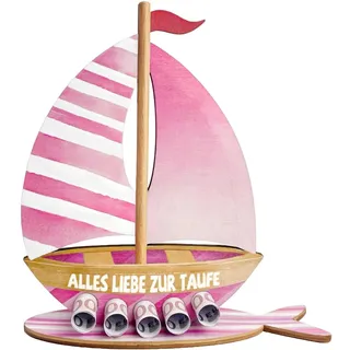 Taufgeschenke für Mädchen, Geldgeschenk zur Taufe - Holz Boot mit Basis, Originelle Taufe Geschenk Taufdeko für Mädchen (Rosa)
