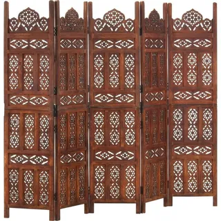 vidaXL 5-tlg. Raumteiler Handgeschnitzt Braun 200×165 cm Mangoholz
