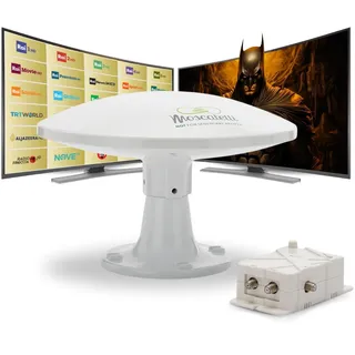 MOSCATELLI Omnidirektionale terrestrische DVB DVBT2 Outdoor Camping Antenne für Wohnmobile und Wohnwagen - 12/24/220V - Kit mit Kabeln, Verstärker und LTE Filter. Wasserdicht, UV-Schutz