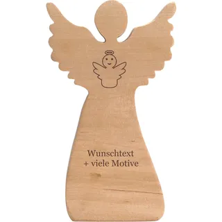 Engel aus Holz mit Gravur - Name, Datum, Spruch + Motiv - personalisiertes Geschenk, Engel Geschenk, Schutzengel, Glücksbringer, Holzengel, Engel-Figur