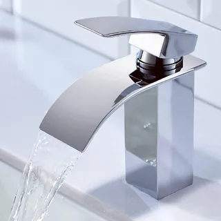 CECIPA Wasserhahn Bad, Wasserfall Wasserhahn Bad Edelstahl Waschtischarmatur Wasserfall mit Auslauf Höhe 84MM Waschbecken Armatur Chrom Einhebelmischer Warm und Kalt wasser Mischbatterien Bad