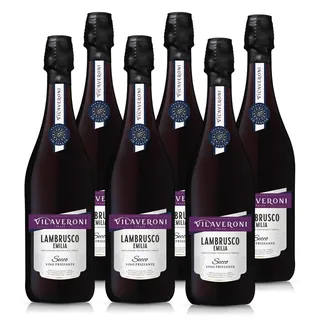 Vilaveroni Lambrusco Emilia IGT Secco – Italienischer Rotwein Perlwein trocken – 6 x 0,75L – Frizzante aus Emilia-Romagna, ideal als Aperitif