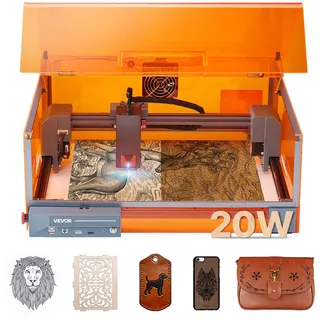 VEVOR Lasergravierer, 20 W, Lasergravur- & Schneidemaschine mit Gehäuse, Laserschneider, Graviermaschine, 7000 mm/min, 300x300 mm Arbeitsbereich, für Holz, Leder, Glas, bestimmte Metalle, Klasse 1