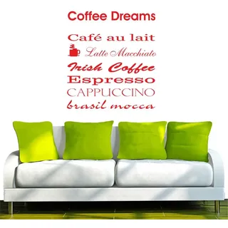 INDIGOS UG Wandtattoo Wandtattoo - Wandaufkleber - w028 Kaffee, Coffee, Kaffeetraum rot 96 cm