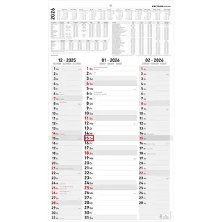 Zettler 3-Monatskalender Streifenplaner 2026 - Büro-Kalender 33x58,8 cm (geöffnet) - mit Datumsschieber - Zettler - 955-0011