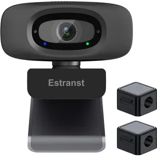Estranst 2K HD Webcam mit Sichtschutzabdeckung & Mikrofon mit Geräuschunterdrückung, externe USB-Webkamera für PC, Laptop, Mac, Desktop-Computer-Monitor, inklusive 2 Kabel-Organizern