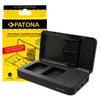 3in1 Dual Ladegerät mit Powerbankfunktion für die Panasonic Lumix TZ101 TZ202 TZ91 TZ81 und GX80 | kompatibel mit DMW-BLG10 / BLG10e | inkl. Speicherkartenfach