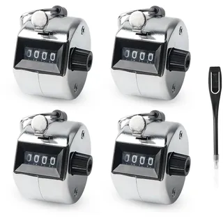 FENGQQKJ 4 Stück Handzähler, Mechanischer Zähler Klicker, Vierstellig Maschenzähler mit Bleistift, Reihenzähler für Personenzähler, Golf, Schulsportaktivitäten, Stricken