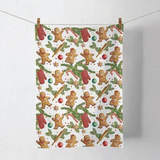 Ambiente Küchentuch Baumwolle 50x70cm mit Lebkuchen Weihnachtsmotiv - Küchenwäsche Winter Weihnachten Geschirrtuch Wischtuch Trockentuch Küchenhandtuch