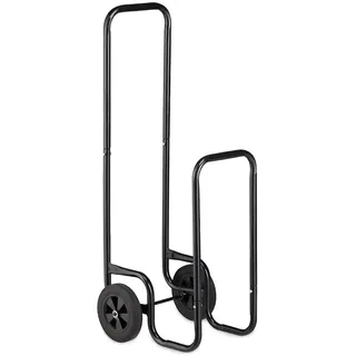 Relaxdays Kaminholzwagen, Brennholzkarre aus Stahl, mit 2 Rädern, Feuerholztransport & -aufbewahrung, bis 60 kg, schwarz