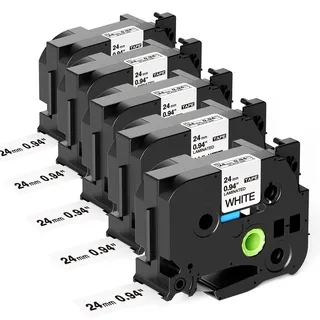 5x TZe-251 24mm 0.94 Kompatible Schriftband TZ TZe251 als Ersatz für Brother P-touch Bänder 24mm Weiß Laminiert Schriftband für Brother P-touch E560btv E550W P700 P750 D600 2310 Beschriftungsgerät