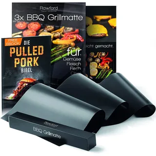 Rawford Premium Grillmatte Gasgrill (3 Stück) - BBQ Grillmatte & Grillfolie für Gasgrill - Grillmatten für Holzkohle, Elektro & Backofen – PTFE Grill Matte als Backmatte & Grill Matten Gasgriller