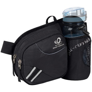 WATERFLY Gürteltasche Bauchtasche mit Flaschenhalter Damen und Herren, Atmungsaktiv Sport Hüfttasche für Laufen Radfahren Camping Klettern Reisen Wandern Joggen Hundetraining