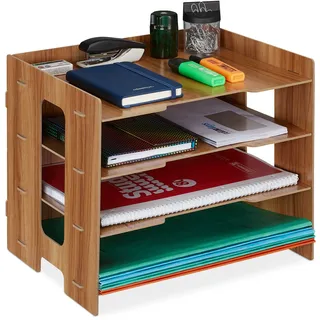 Relaxdays Briefablage, aus MDF, mit 3 Fächern Dunkelbraun