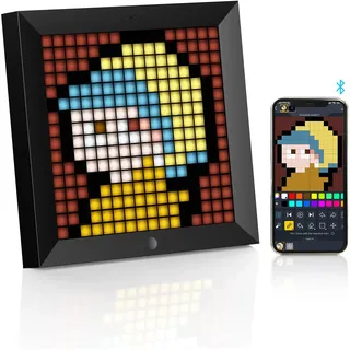 Divoom Pixoo Pixel Art Digitaler Bilderrahmen, Programmierbares 16 * 16 RGB LED Panel, Smart Clock mit Social Media Benachrichtigung, 7.18 Zoll Home Dekor Kalender Uhr, Gaming Gadgets (Schwarz)