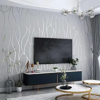 Swehooirt 9,5 m x 0,53 m Vliestapete grau silber Mustertapete Elegance Tapete im skandinavischen Design silber glitzer streifen tapete Wandtapete wohnzimmer schlafzimmer flur strukturtapete