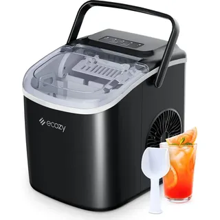 eCozy Eiswürfelmaschine Selbstreinigungs, 1,2L Wassertank, 12kg/24H, 9 Eiswürfel in 6 Minuten, Eiswürfelbereiter für Party, Büro, Bar - Schwarz