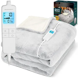 Berdsen Heizdecke Wärmedecke Elektrische Decke 10 Temperatursstufen 180 x 160 cm 300 Und 220 g/m2 Grau