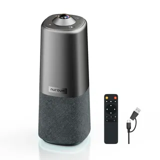 NUROUM 360 Pro Videokonferenz-Webcam mit Mikrofon und Lautsprecher, 3 KI-Modi, 360 Grad Kamera,Intelligente Rauschunterdrückung,Auto-Framing,Plug&Play, Videokonferenzsystem für PC/Zoom/Teams, Grau