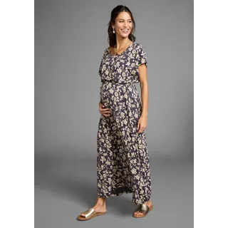 NEUN MONATE Umstandskleid "Langes Schwangerschafts- und Still-Kleid", Damen, Gr. 42, N-Gr, blau (blau geblümt), Jersey, Obermaterial: 95% Viskose, 5% Elasthan.