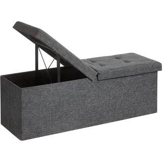 Songmics Sitztruhe, dunkelgrau, 110 x 38 x 38cm, 120L, mit Halbdeckel, Leinen, bis 300kg belastbar,