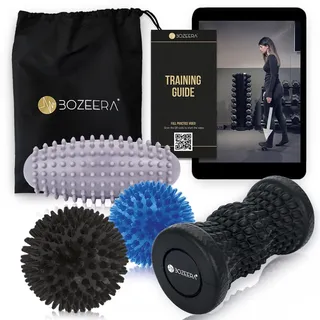 BOZEERA Igelball Fußmassage Set |1X Fußmassagegerät 2X Massageball mit Noppen 1x Ovaler Stachelball|für Rücken Beine Füße| Fußroller & Igelbälle mittel, ovaler Stachelball hart|Inkl Video,Poster & Tasche