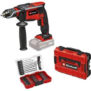 Einhell Akku-Schlagbohrmaschine TE-ID 18 Li-Solo Power X-Change (Bohr- und Schlagbohrfunktion, 13 mm max. Bohrleistung Beton, 13 mm Schnellspannbohrfutter, inkl. Bit- und Bohrer-Set, inkl.E-Case)