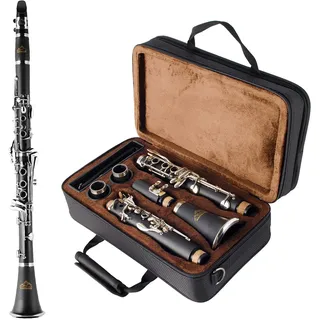 EASTROCK B-Klarinette für Anfänger Ebonit-Klarinette vernickelt mit 2 Zylindern mit Schraubendreher, Schultergurt,Korkgelenk,Lederholzetui,Klarinettenständer,Geeignet Erwachsene,Profi-Künstler-Schwarz