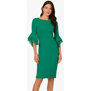 Adrianna Papell Abendkleid Knit Crepe Tiered Sleeve Dress Zeitlos, 3/4 Ärmel, schöne Silhouette grün 46
