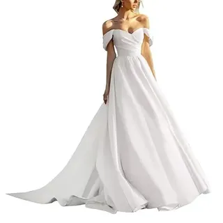 Brautkleid Lange Satin Brautkleid Brautkleid Prinzessin, SEVENYXX, weiß, 38 - 38