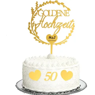 4pcs Tortendeko Goldene Hochzeit Acryl Zahl 50 Goldene Herzdekoration,Deko Cake Topper 50 Golden Years Kuchendeko für 50 Hochzeitstag Goldhochzeit Geschenke Jahrestag-Kranz-Stil