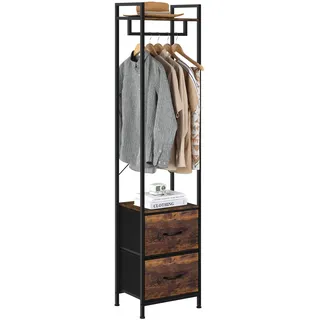 UOMIO Kleiderständer Stabil Freistehender Metallrahmen Kleiderstange Kleiderbügel mit Schublade Schmal Garderobenständer für Schlafzimmer 180x40x30cm Vintage Braun