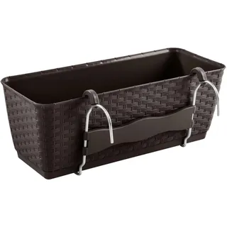 Pflanzkasten mit Wasserspeicher Balkonkasten in Rattan-Optik Umbra DRL500PW Kunststoff mit Metallhalterung
