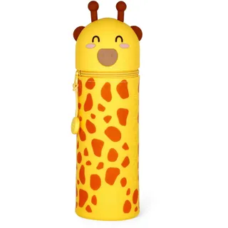 Legami 2-in-1 Weiche Silikontasche - Kawaii, Giraffe Schultasche, Tischstifthalter, Reißverschluss, Silikon, Stiftetasche Buntstifte Marker, H 18,5 cm