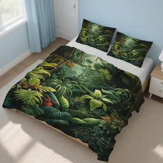 Generisch Bettwäsche Tropische Dschungel, Bettwäsche 200x220cm Regenwald Wald, Weiche Angenehme Mikrofaser 3 Teilig mit Reißveschluss 2 Kissenbezüge Wendebettwäsche Bettbezug Set K&26