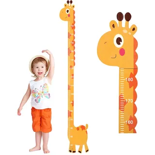 Messlatte Kinder Holz mit Tiermotiv, 50-180 cm Messlatten Wanddekoration für Baby- & Kleinkinderzimmer, Messleiste als Puzzle (Gelb)
