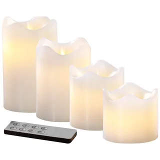 4 Echtwachskerzen mit beweglicher LED-Flamme, abgestuft, weiß