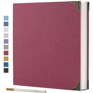 Vienrose Selbstklebendes Fotoalbum 3 Ringe, 40 Seiten, 30x30 cm, Rot | Hardcover Einband, Scrapbooking Album, DIY Kit, Freunde Familie Hochzeit Erinnerungen