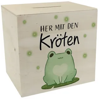 speecheese Spardose Frosch Spardose aus Holz mit Spruch Her mit den Kröten
