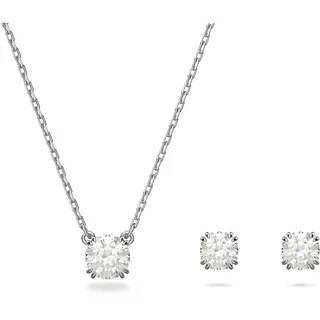 Swarovski Stilla Set, Weiße und Rhodinierte Halskette und Ohrringe mit Strahlenden Swarovski Kristallen