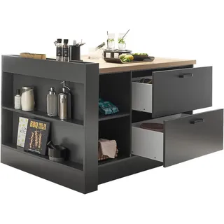 Mid.you Kücheninsel, Graphit, Eiche, Metall, 2 Schubladen, 154x91x90 cm, Küchen, Küchenmöbel, Kücheninseln