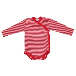 cosilana Langarm Baby-Wickelbody aus Bio Wolle und 30% Seide Geringelt Rot 50/56