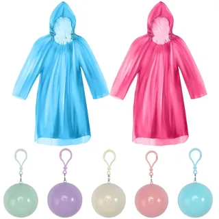 5 Stück Regenponcho Durchsichtig mit Aufbewahrungsball Regenponcho Damen Wasserdicht Regenmantel Herren Regenponcho Festival Poncho Regen Herren Regenponcho Bunt Rain Regencape Damen Wasserdicht - Einheitsgröße