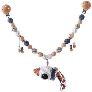 AQCQDQ Kinderwagenkette Holz Baby, Kinderwagen Anhänger Baby Mobiles Kinderwagen Kette Für Babys, Kinderwagenkette Gehäkelt Design, Geschenk zur Geburt für Neugeborenen Mädchen Junge (Rakete)