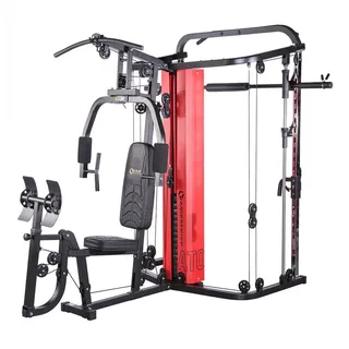 HMS Premium Kraftstation Multipresse Kraftstation, 13 Gewichtsblöcke (Spar-Set, 1-tlg., Trainingsmaschine), Ermöglicht gleichzeitiges Training für zwei Personen rot|schwarz