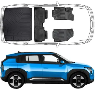 Trimak Passform-Fußmatten Oder Kofferraumwanne Oder Set kompatibel mit Kia EV3, Kia EV3 ab 2024 Gummimatten Auto & Untere Kofferraummatte TPE schwarz